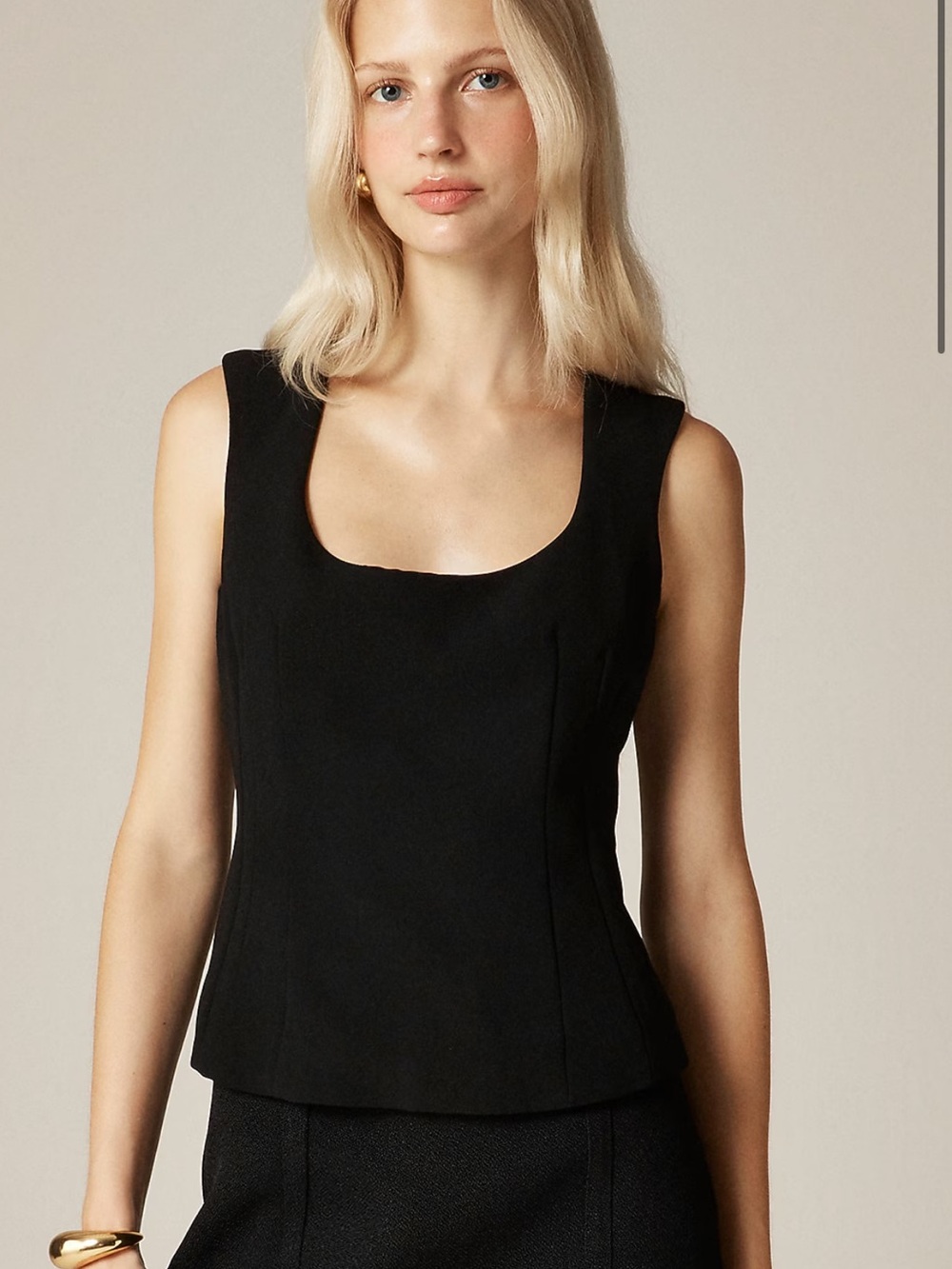 J. Crew Black Sleeveless Square-Neck Shell Top